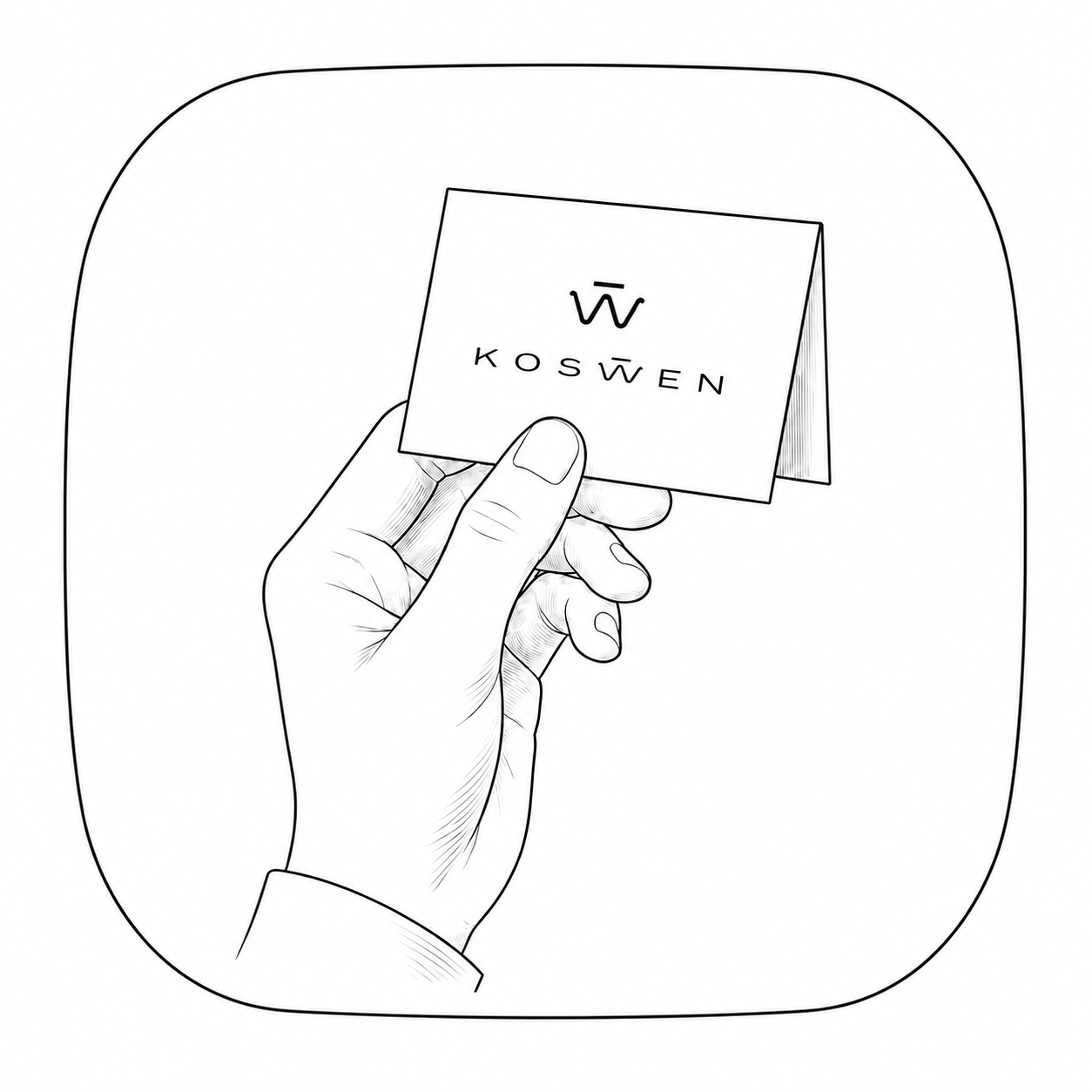 Mano sosteniendo una tarjeta de atención KOSWEN